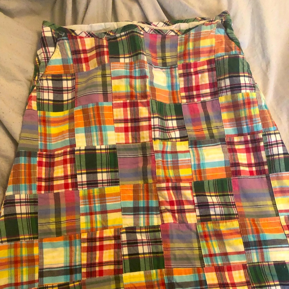 Madrid plaid skirt. Slight A-line style. Cotton fully lined.